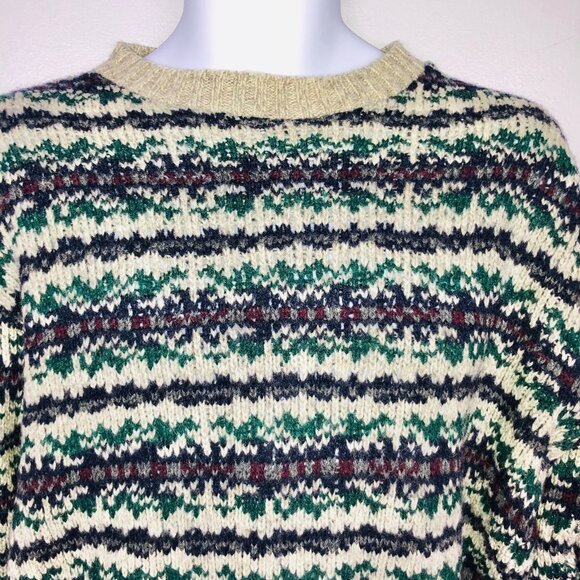 Vintage Fieldmaster Mens L Sweater Tan Gray Green Long Sleeve Crew Neck Wool - Picture 2 of 8